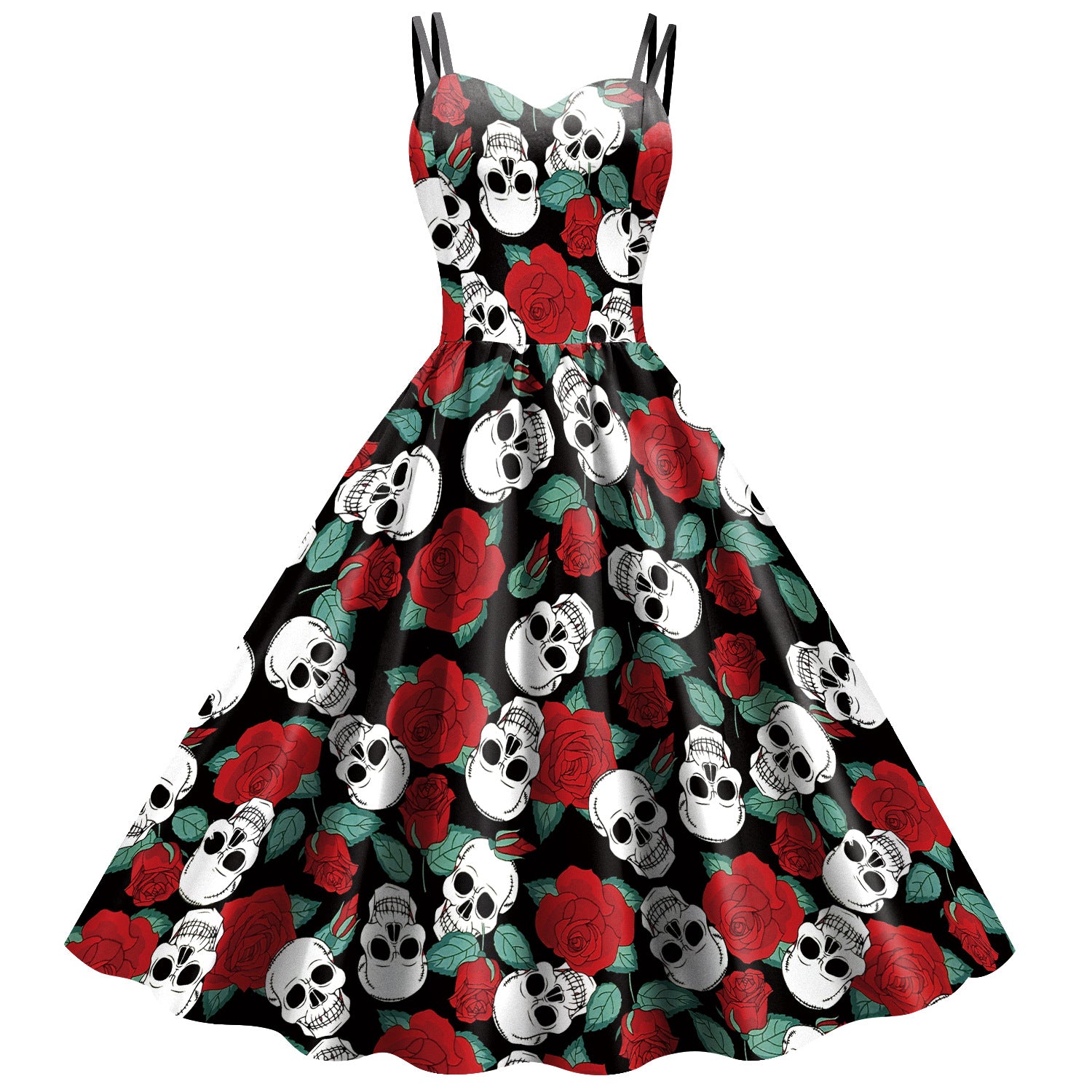 Women's Wansheng Sling Skeleton Skull Digital Printed Dress - QWIEL®