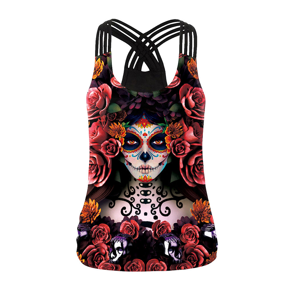 Women's Rose Skull Digital Printed Vest