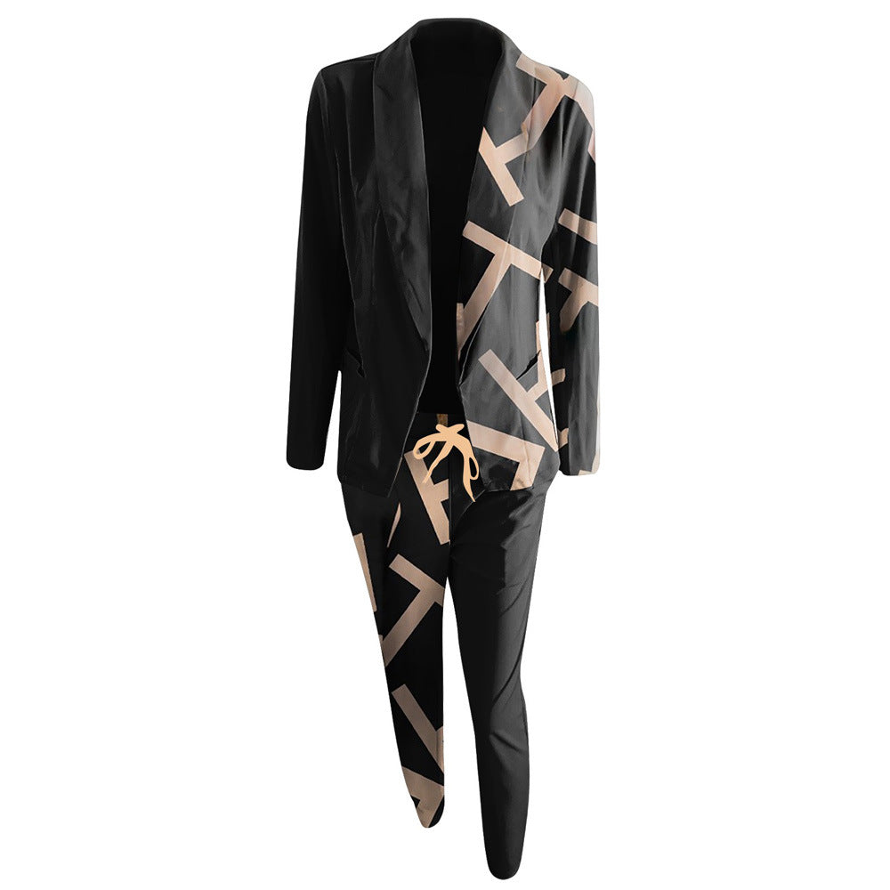 Women's Fashionable Printed Long-sleeved Lapel Suit Casual Suit - QWIEL®