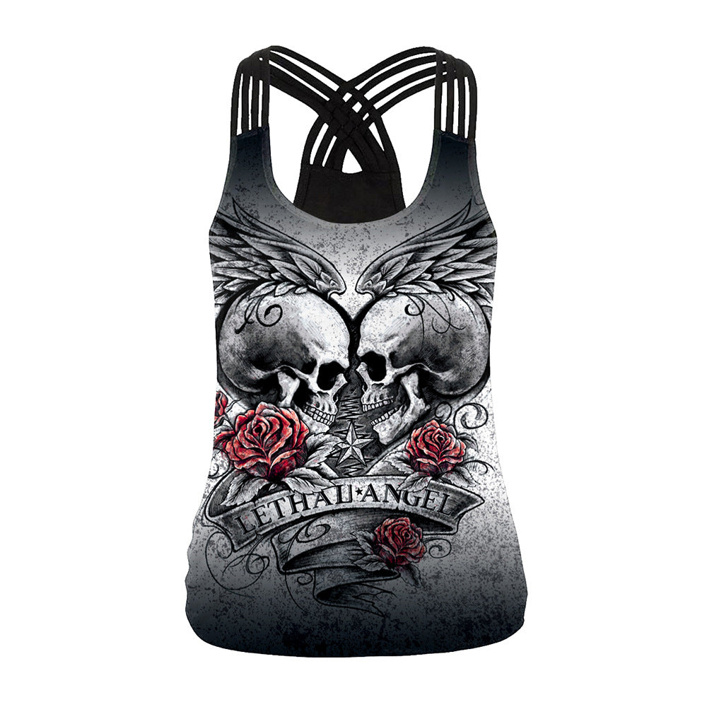 Women's Rose Skull Digital Printed Vest