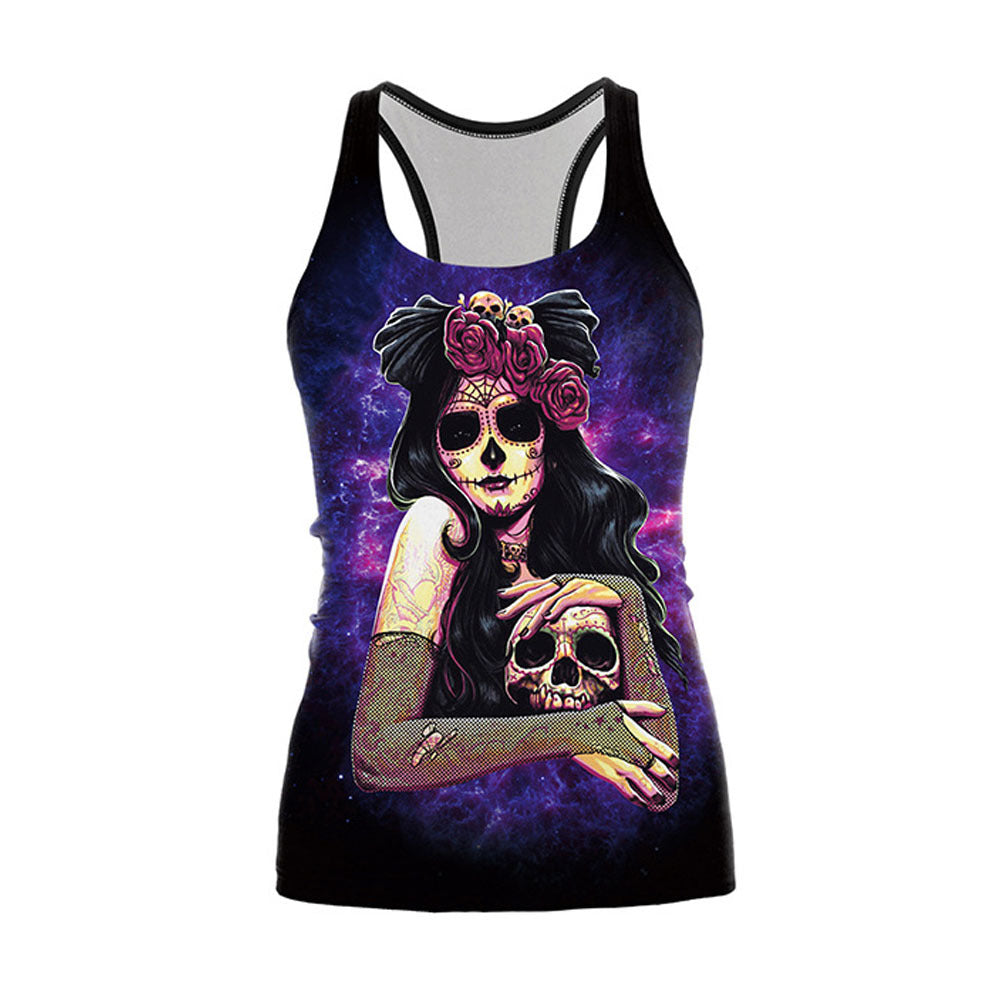 Women's Halloween Ghost Skull Printed Vest