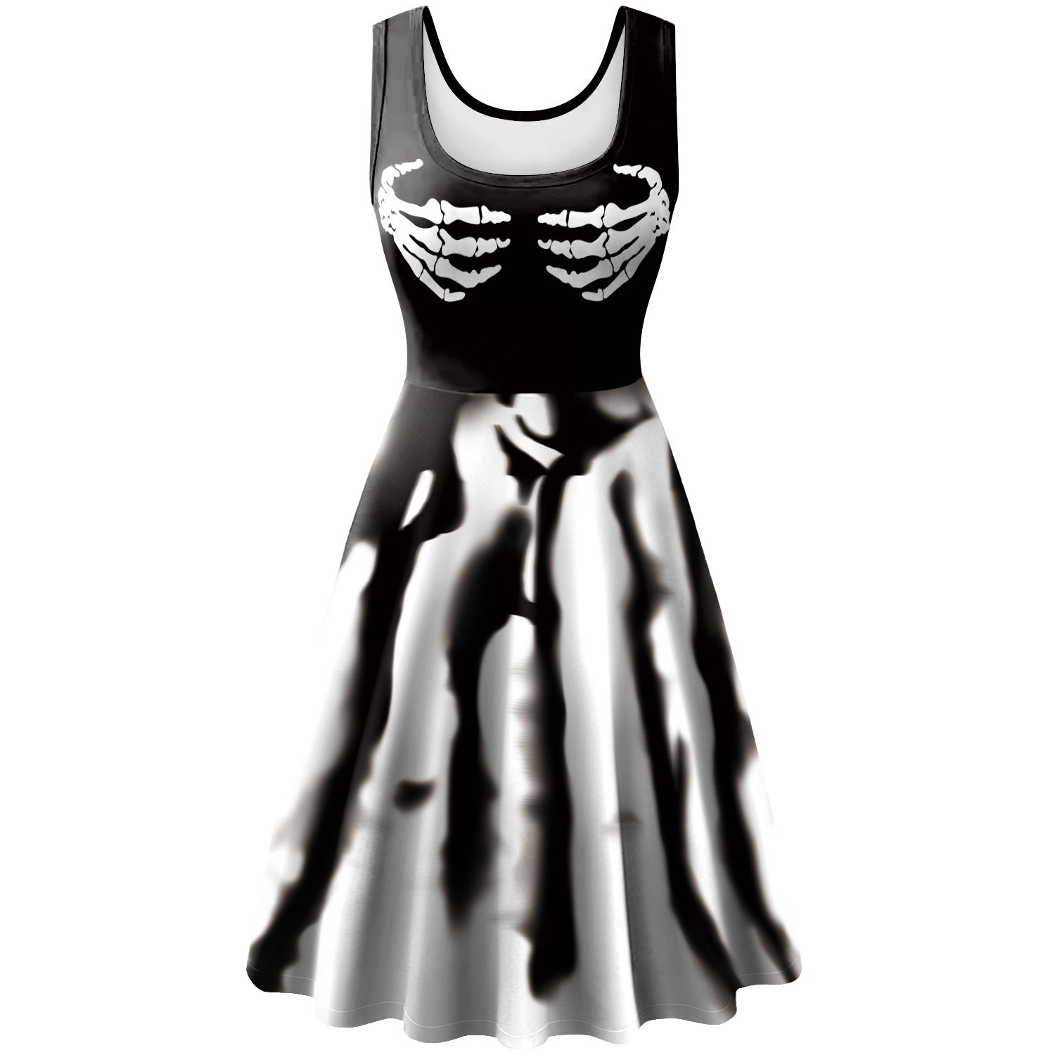 Women's Halloween Sleeveless Horror Bat Skeleton Digital Printed Dress - QWIEL®