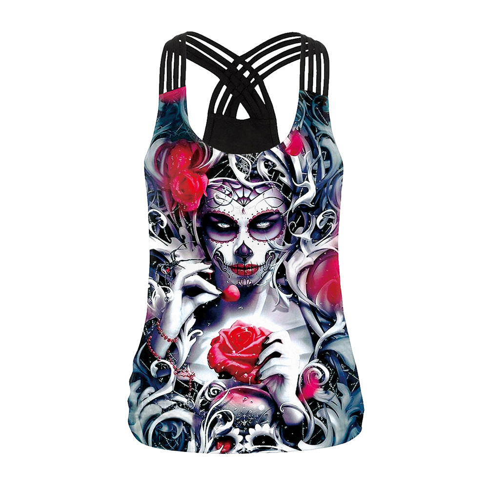 Women's Rose Skull Digital Printed Vest