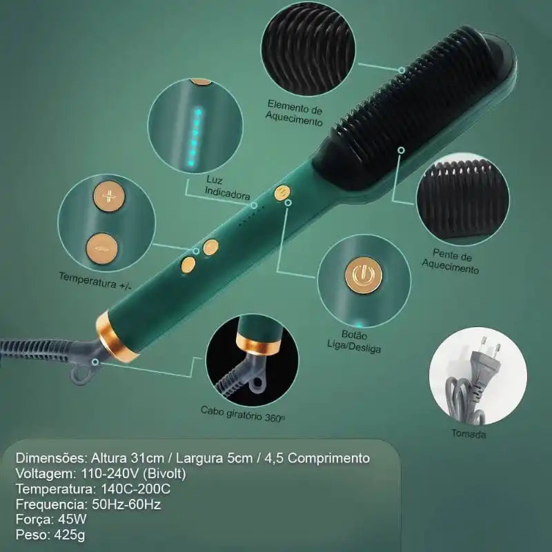 3 In 1 Hair Brush Straight Comb Hot Air Comb Heated Comb Anti-iron HairLevel Comb - Bivolt Hair Straightening And Curling Brush