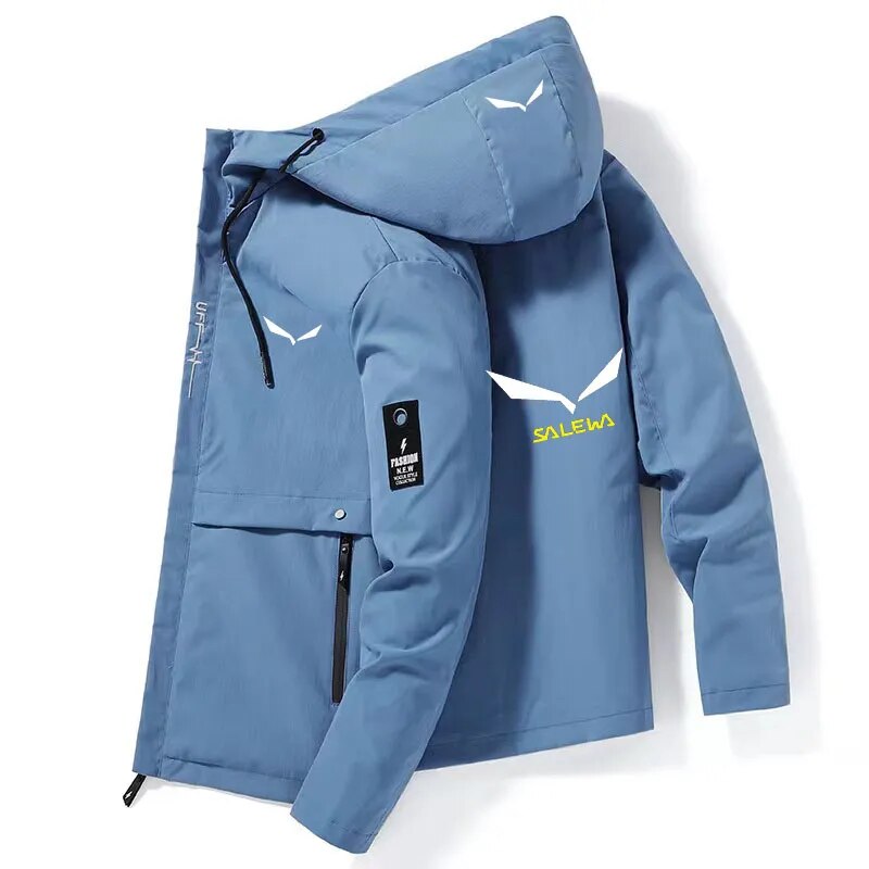2023 brand SALEWA spring and autumn men's polyester fabric hooded jacket printed lightweight jacket outdoor sports fashion