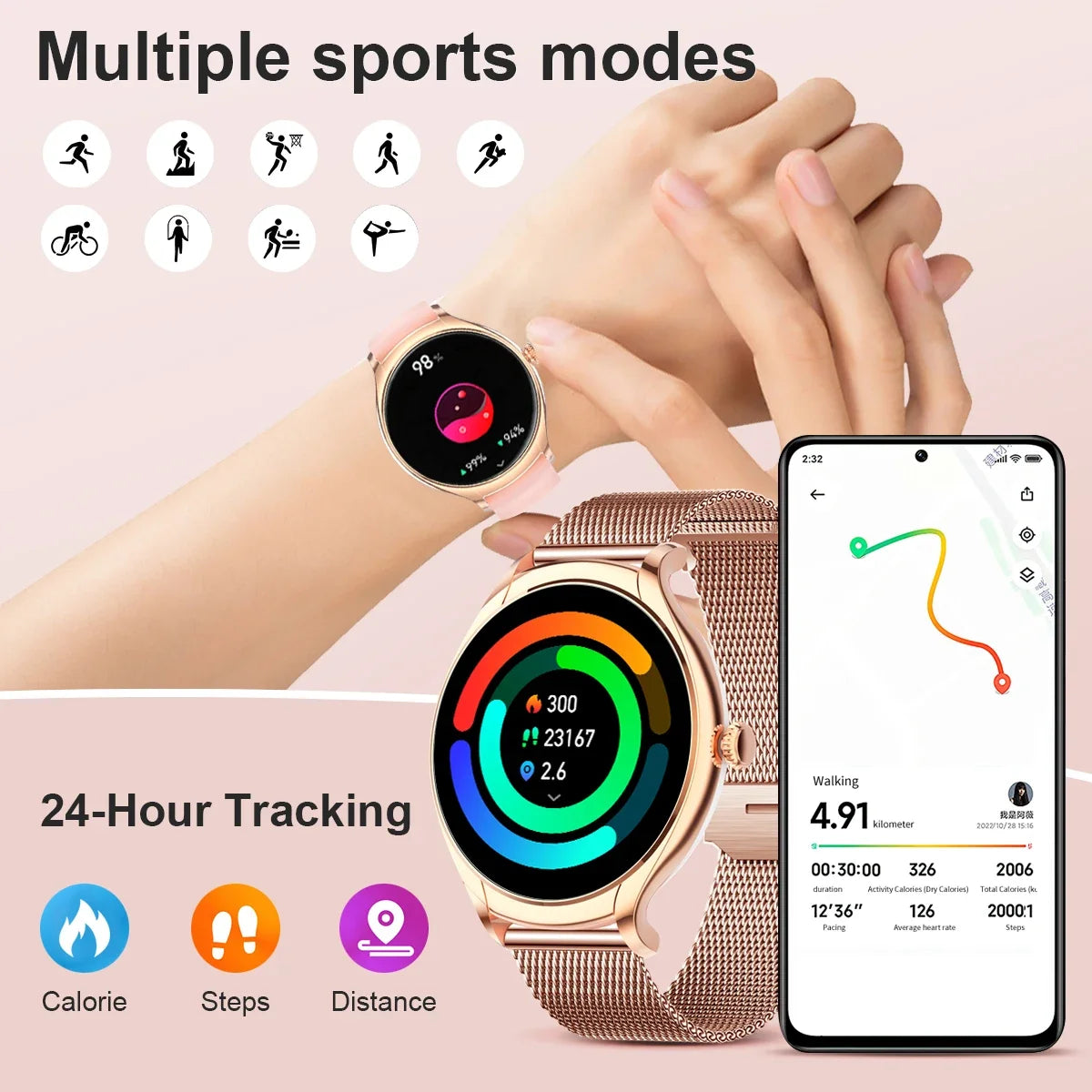 2023 New Bluetooth Call Smart Watch Women 1.39inch 360*360 HD Display Screen Custom Watch Face Luxury Waterproof Lady Smartwatch