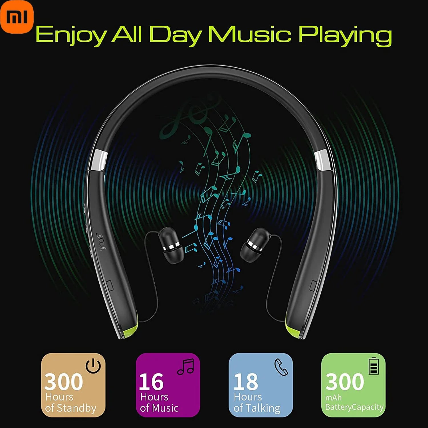 XiaoMI MIJIA SX-991 Bluetooth Headset Neckband Foldable Wireless Headphones Retractable Earbuds Noise Cancelling Hifi Stereo