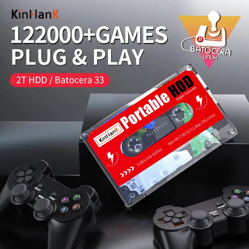 2T HDD With 122000 Retro Games For Sega Saturn/Naomi/DC/Mame/Arcade Batocera 33 Portable External Game Hard Drive 3D Video Games