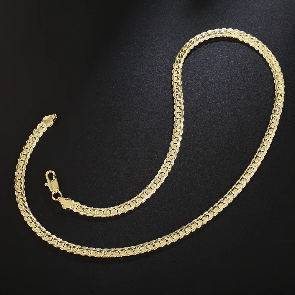 18-24Inch 45-60cm 18K Gold 5mm Full Sideways Chain Necklace For Women Man Fashion Wedding Party Charm Jewelry