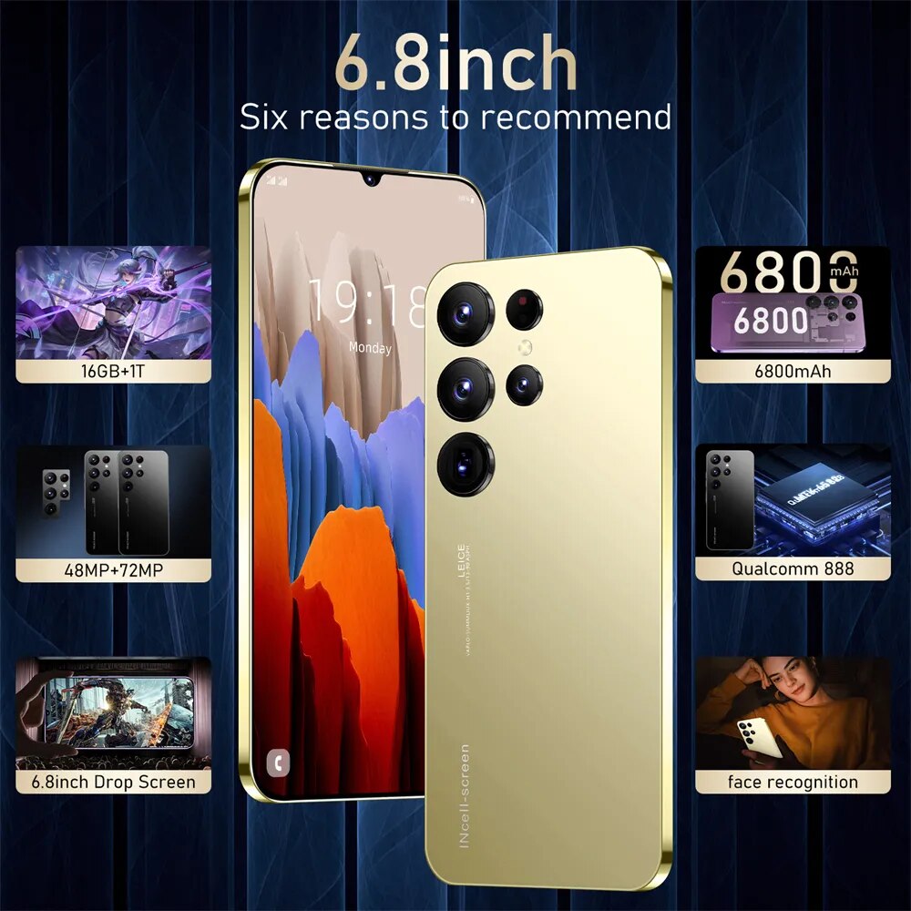 2023 Global Version S23 Ultra+ 5G Smartphone 16GB+1TB 6.8 inch Cellular 6800mAh Phone 5G Network 48MP Unlocked Dual SIM Phone