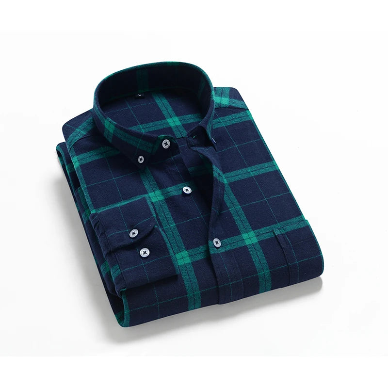 2023 Pure Cotton Classical Men's Plaid Casual Warm Shirts Full Sleeve Brushed Fabric Soft Comfortable Regular Fit Male Shirts