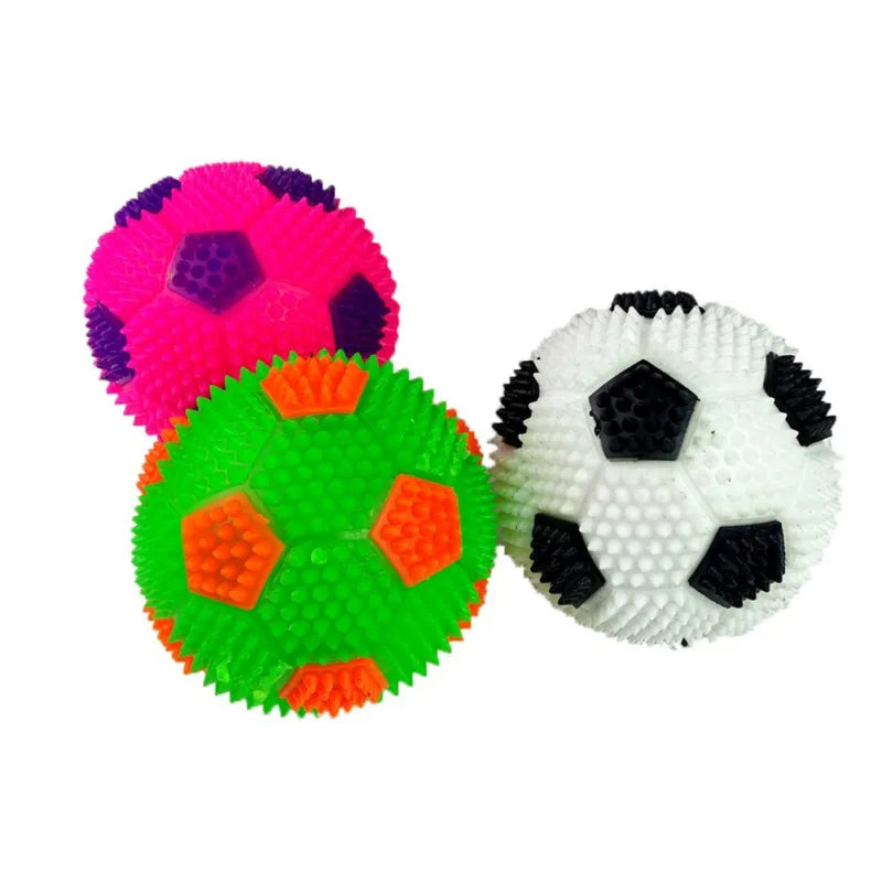 1Pc Squeak Light Soccer Ball Dog Chew Toy Clean Teeth Promotes Dental Health Flashing LED Sound Bouncy Rubber Ball