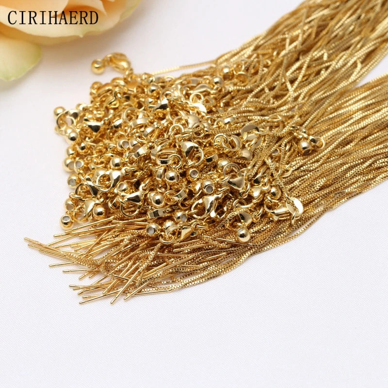 14K Gold Plated Women's Neck Chain Copper Metal Clavicle Necklace Pendant Connector Needle Box Chains Jewelry Making Accessories