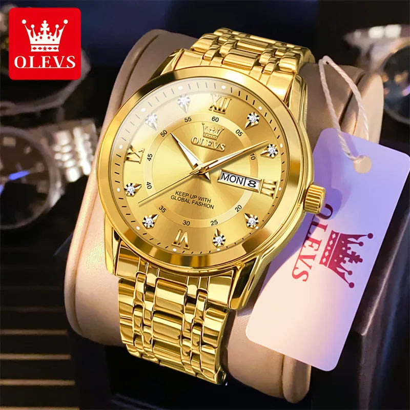 2023 New OLEVS High Quality Watch Men Sport Date Quartz Watches Gold Steel Business Watch Male Clock Relogios Masculinos