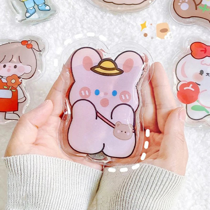 2 Styles Mini Winter Reusable Gel Hand Warmer Cute Cartoon Instant Self Heating Pack Warmer Portable Hot Water Bottle Bags