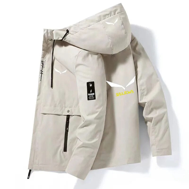 2023 brand SALEWA spring and autumn men's polyester fabric hooded jacket printed lightweight jacket outdoor sports fashion