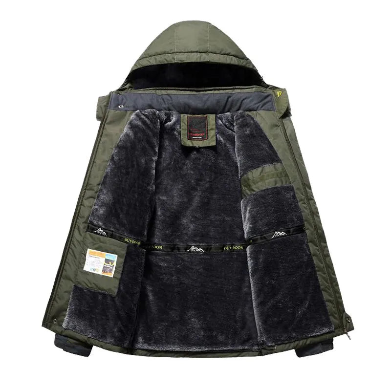 Winter Thick Fleece Parkas Men Warm Waterproof Ski Snow Hiking Hooded Outwear Coat Windproof Multi-Pockets Jacket Plus Size 9XL