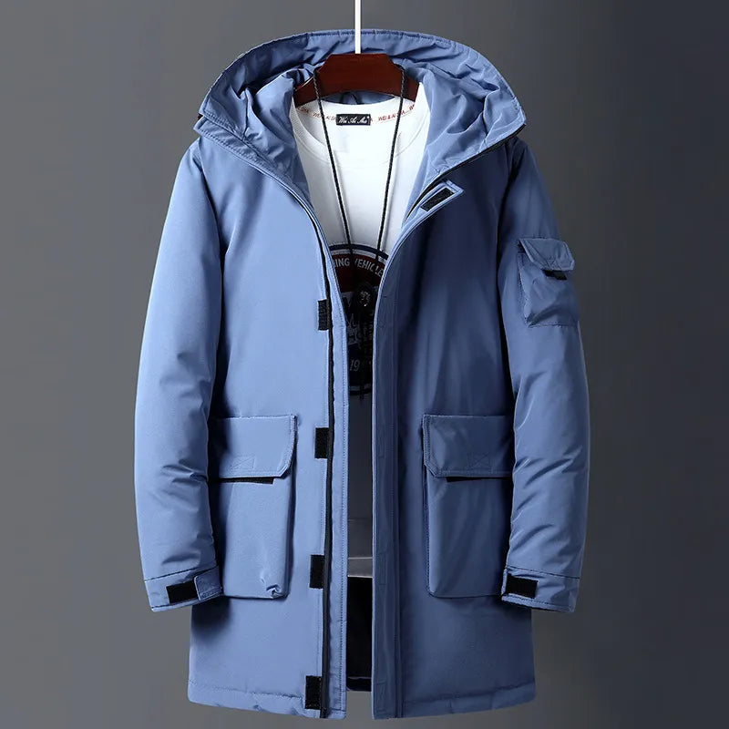 2023 New Winter Jackets Men White Duck Warm Hooded Long Down Jackets Autumn Casual Top Parka Male Black Fluffy Coat Beige Yellow