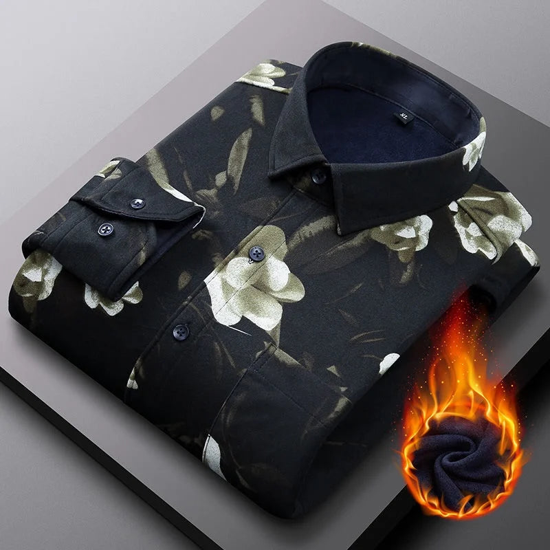 2022 Autumn and Winter New Men's Fashion Casual All-Match Long-Sleeved Shirts Men's Business Casual Slim Fit Thick Warm Shirts