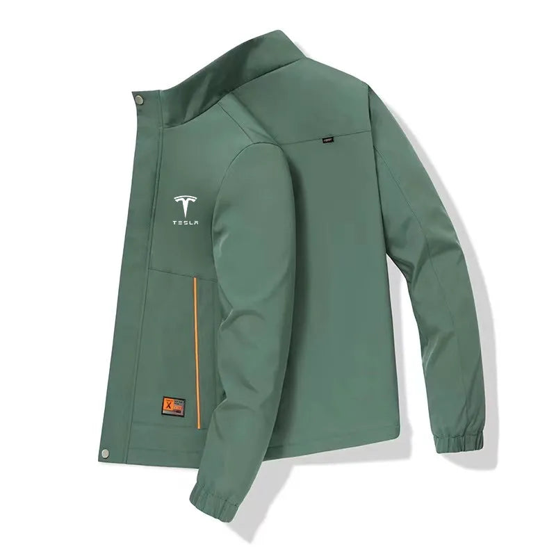 2023 Tesla Spring and Autumn Men's Pilot Standing Collar Windproof Jacket Brand Printed Baseball Jersey Men's Breathable Windpro