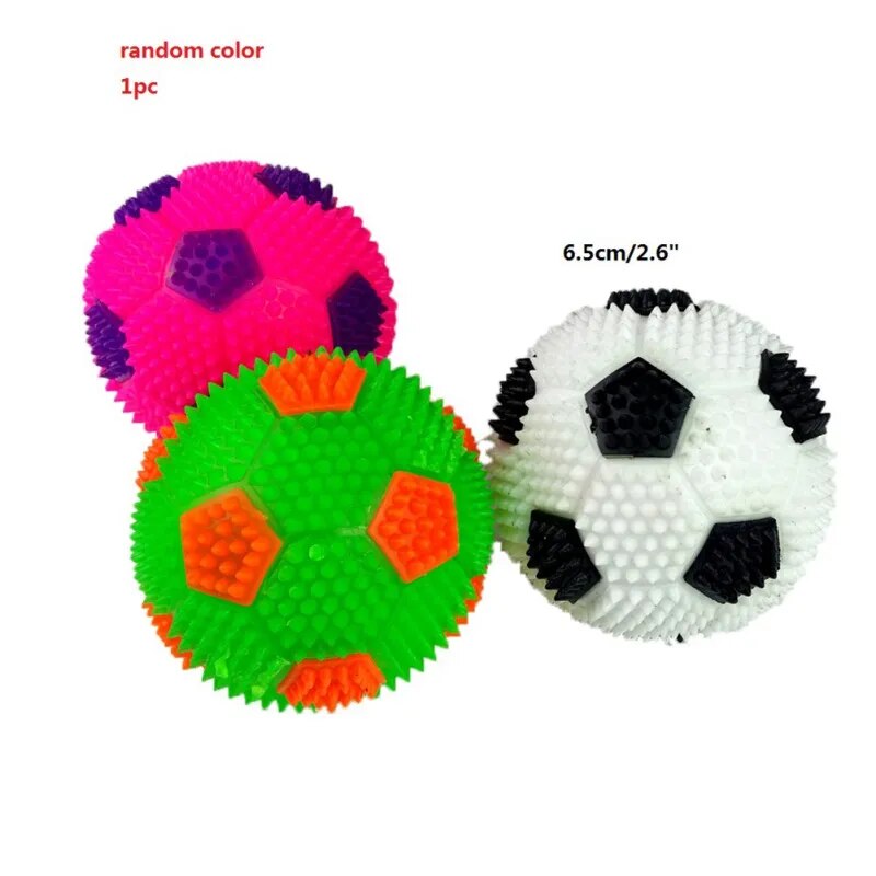 1Pc Squeak Light Soccer Ball Dog Chew Toy Clean Teeth Promotes Dental Health Flashing LED Sound Bouncy Rubber Ball