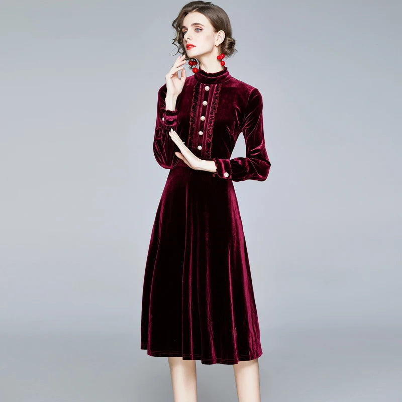 ZUOMAN Women Autumn & Winter Elegant Velvet Dress Festa High Quality Long Vintage Office Party Robe Femme Designer Vestidos