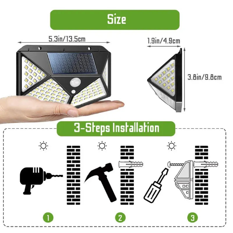 100 LED Solar Wall Lights Waterproof Outdoor Solar Lamp Wireless Solar Powered Sunlight Street Light for Garden Decoration