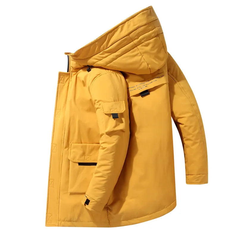 2023 New Winter Jackets Men White Duck Warm Hooded Long Down Jackets Autumn Casual Top Parka Male Black Fluffy Coat Beige Yellow