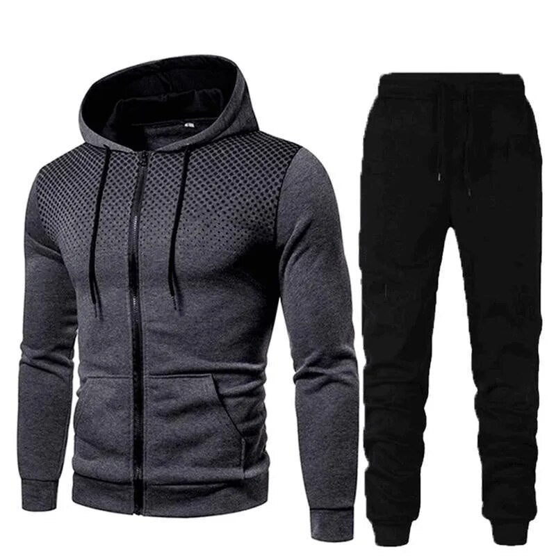 2023 Autumn/Winter New Fashion Zipper Hoodie Long Pants Set Men's Fashion, Warm, Leisure, Fitness and Sports 2-Piece Set