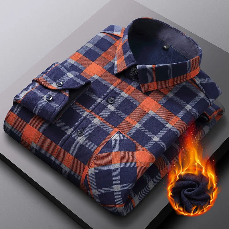 2022 Autumn and Winter New Men's Fashion Casual All-Match Long-Sleeved Shirts Men's Business Casual Slim Fit Thick Warm Shirts