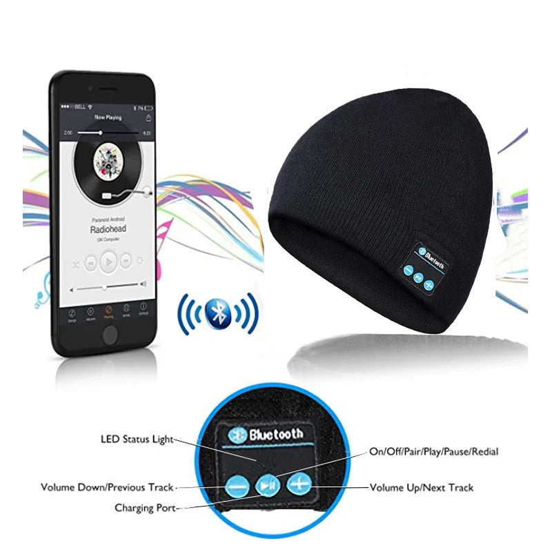 Wireless Bluetooth Headphones Beanie Hat Winter Sport Music Cap Headset with Mic Speaker for Xiaomi Huawei Redmi Iphone