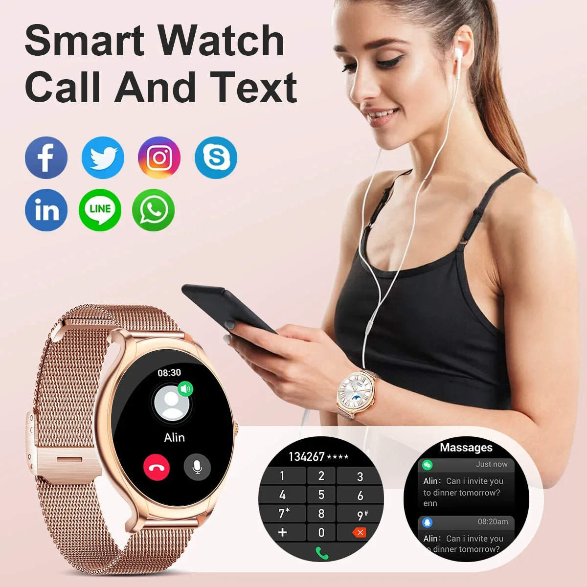 2023 New Bluetooth Call Smart Watch Women 1.39inch 360*360 HD Display Screen Custom Watch Face Luxury Waterproof Lady Smartwatch