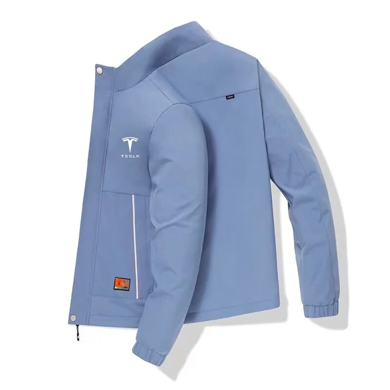 2023 Tesla Spring and Autumn Men's Pilot Standing Collar Windproof Jacket Brand Printed Baseball Jersey Men's Breathable Windpro