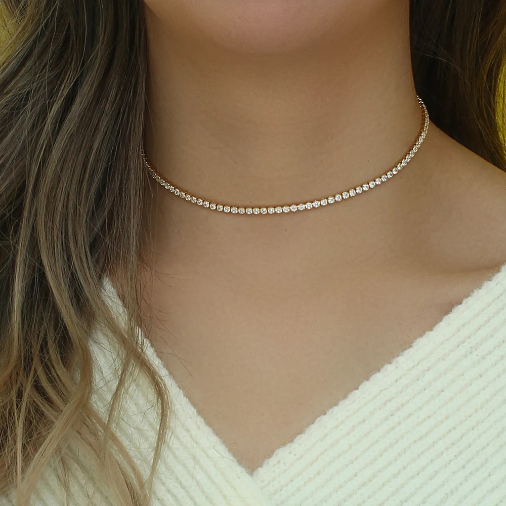 2022 New Blingbling Romantic AAA Zircon Stone 14K Gold Plated Choker Necklace Tennis Chain Necklace Bracelet Jewelry Set