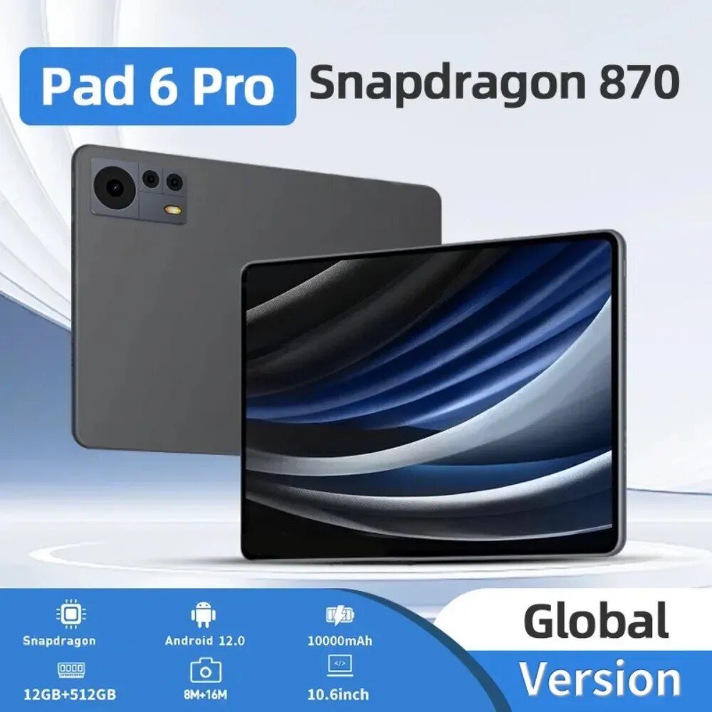 2023 New Tablet 6 Pro 2 in 1 Snapdragon 870 Android 12 System 10.1-inch 5GWIFI 16G RAM 1TB ROM Global Edition Dual SIM Card Pad