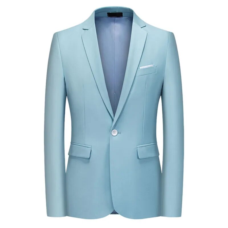 2023 Men's One Button Notch Lapel Blazer Formal Business Groom Solid Color Suit Jacket