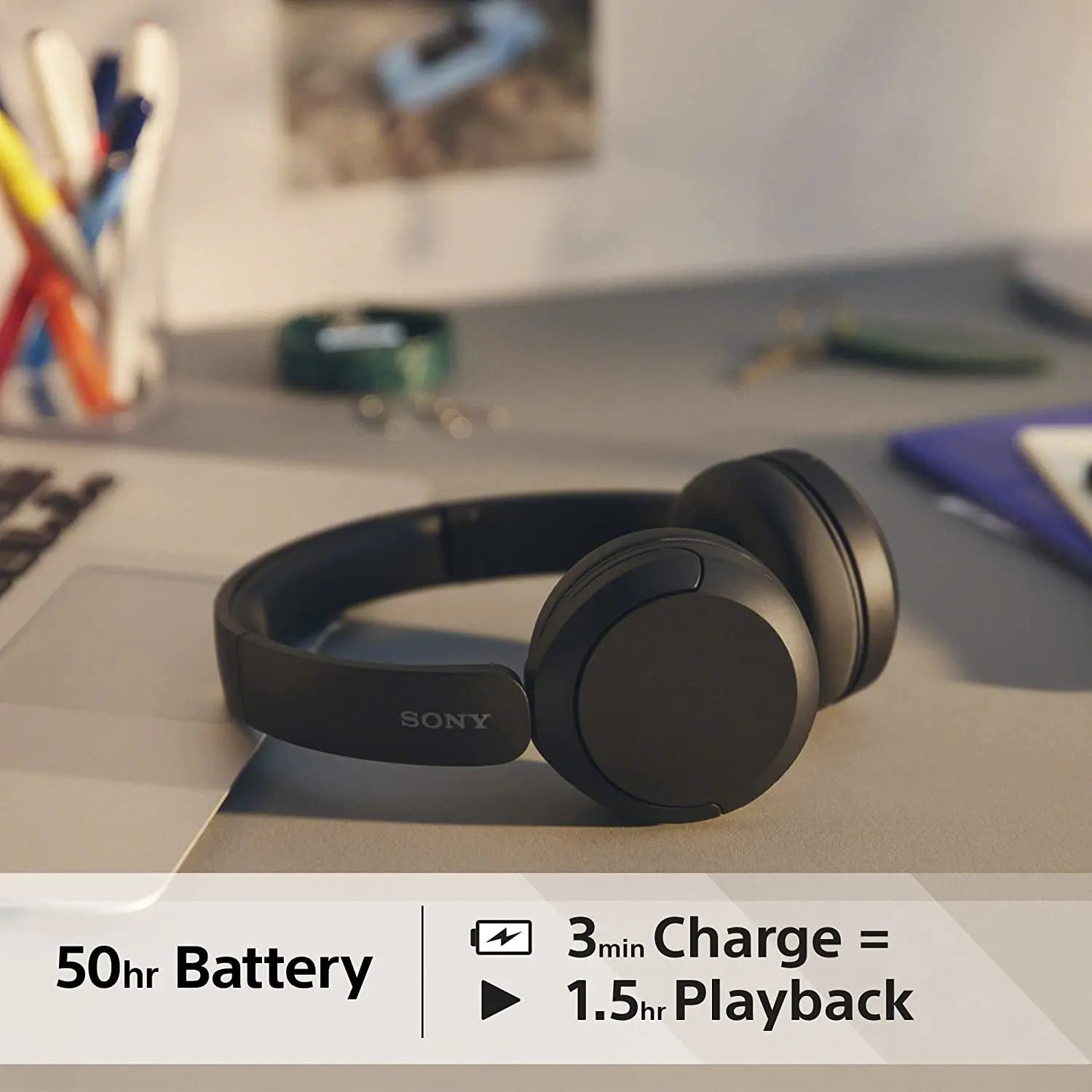 2023 Original Sony WH-CH520 Wireless Headphones Bluetooth On-Ear Headset with Microphone up to 50 Hours Battery Life