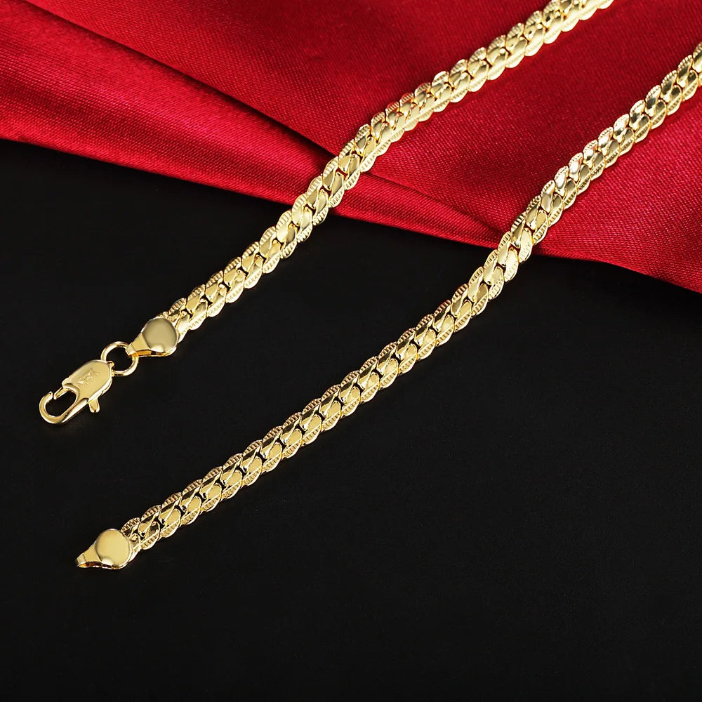 18-24Inch 45-60cm 18K Gold 5mm Full Sideways Chain Necklace For Women Man Fashion Wedding Party Charm Jewelry