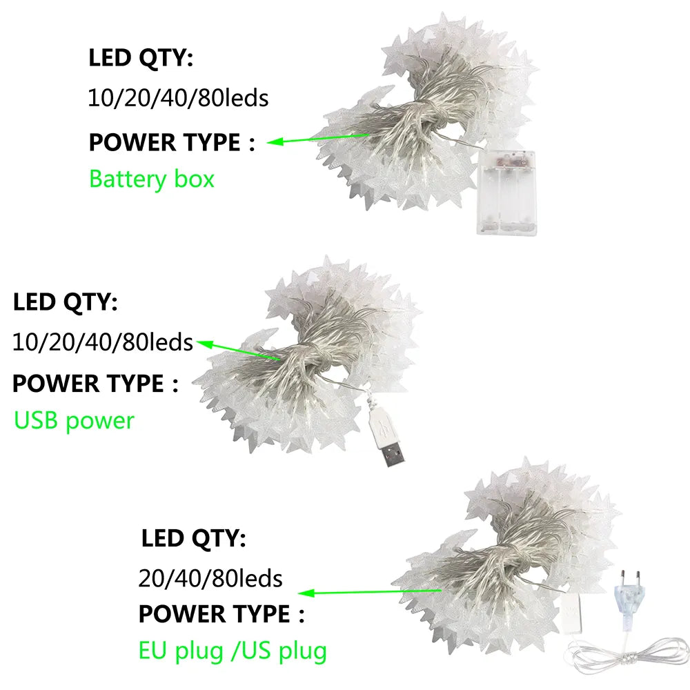 1.5m/3m/6m/10m LED Star String Lights Christmas Garland Battery USB Powered Wedding Party Curtain String Fairy Lamps For Home