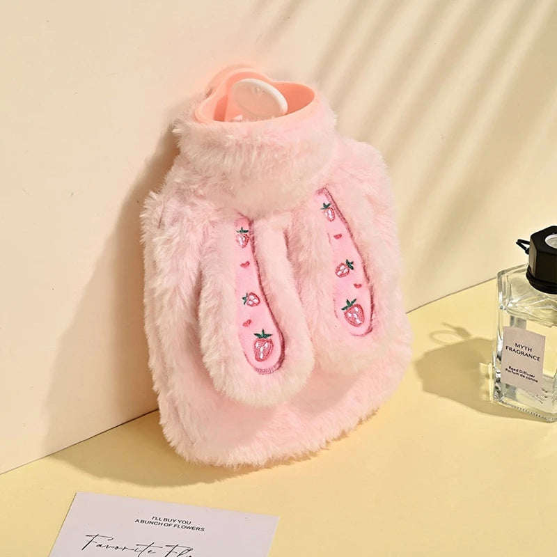 1000ML Cute Rabbit Hot Water Bag With Plush Cover Water Filling Hot-water Bag Hand Feet Warmer Winter Warm Water Bag