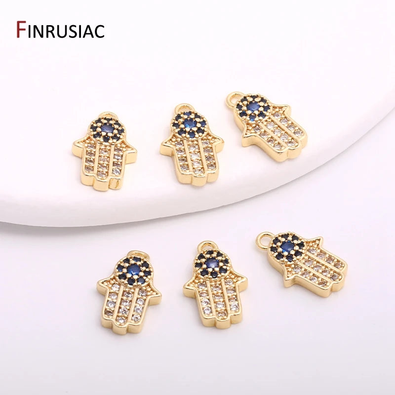 14K Gold Plated Cubic Zirconia Hamsa Hand Pendant Hamsa Hand Evil Eye Necklace For Women Handmade Necklace Making Supplies