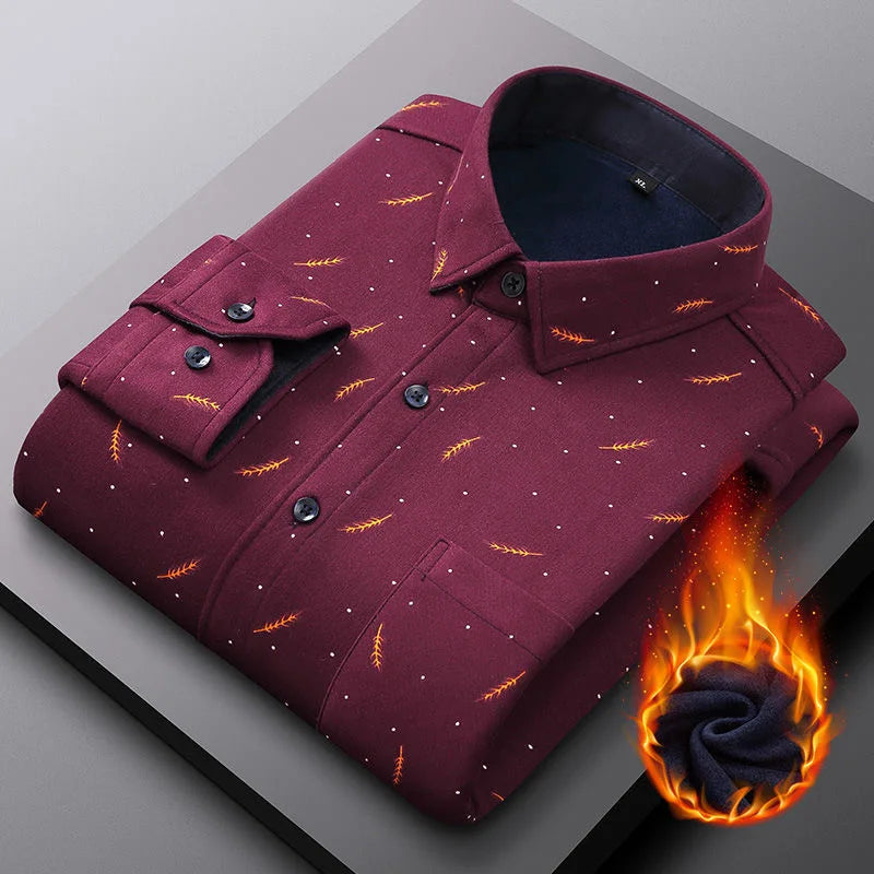 2022 Autumn and Winter New Men's Fashion Casual All-Match Long-Sleeved Shirts Men's Business Casual Slim Fit Thick Warm Shirts