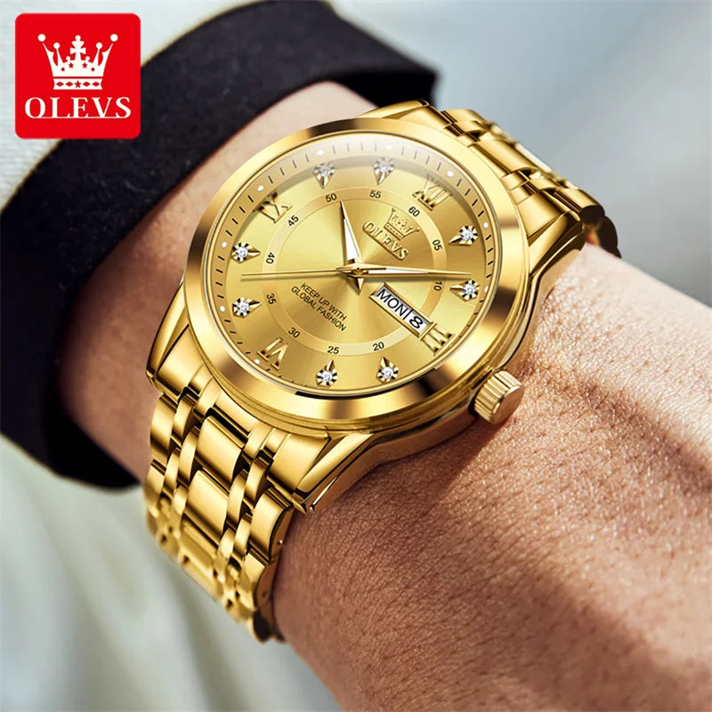 2023 New OLEVS High Quality Watch Men Sport Date Quartz Watches Gold Steel Business Watch Male Clock Relogios Masculinos