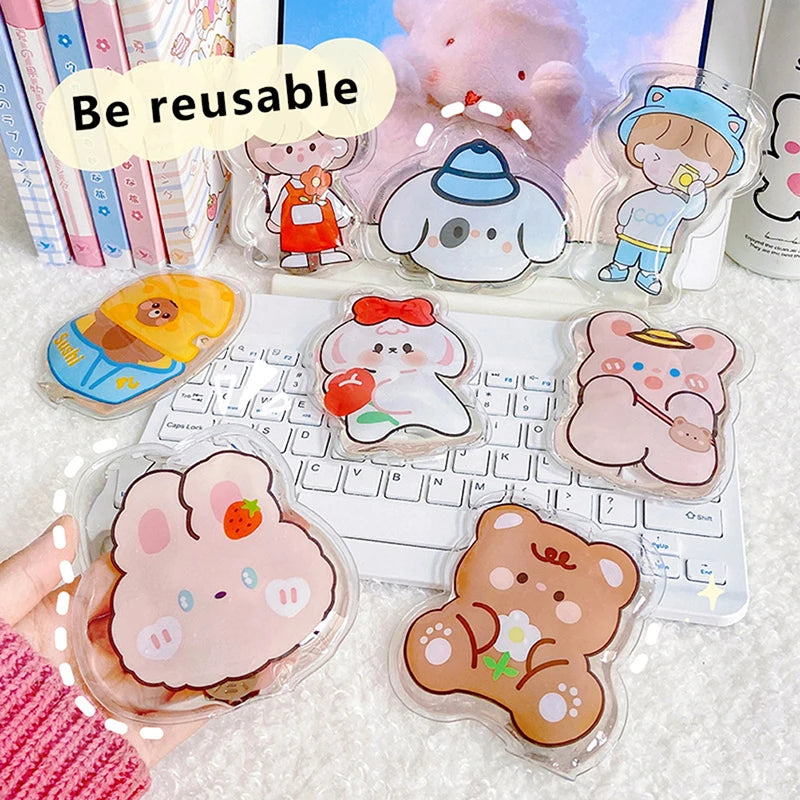 2 Styles Mini Winter Reusable Gel Hand Warmer Cute Cartoon Instant Self Heating Pack Warmer Portable Hot Water Bottle Bags