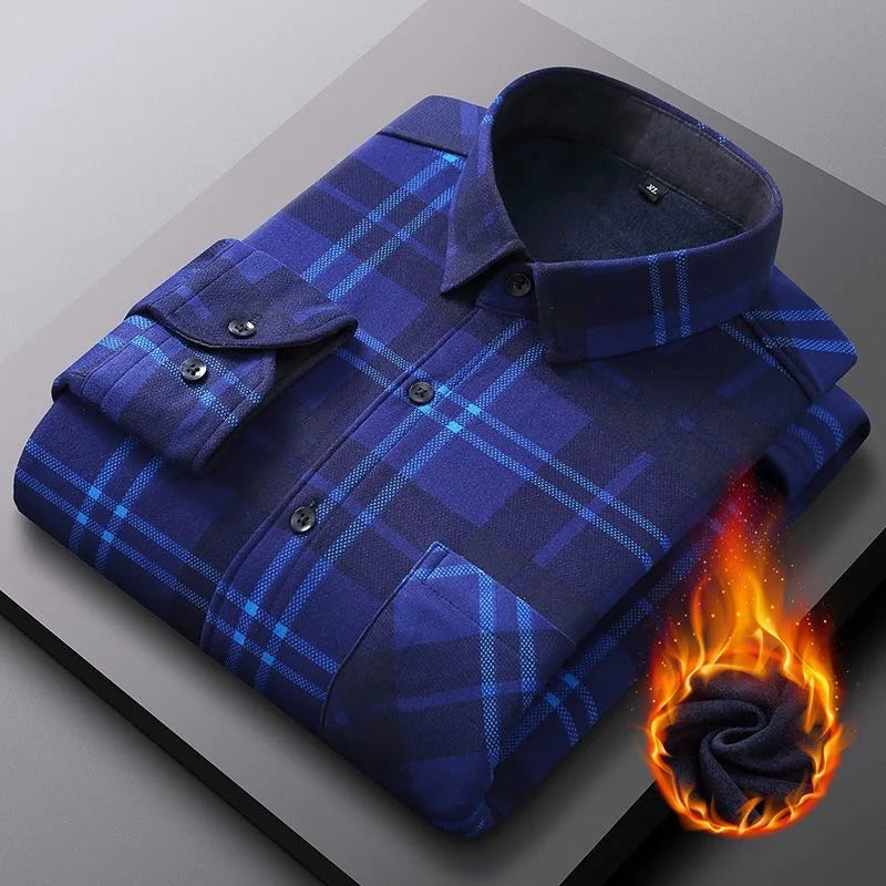 2022 Autumn and Winter New Men's Fashion Casual All-Match Long-Sleeved Shirts Men's Business Casual Slim Fit Thick Warm Shirts