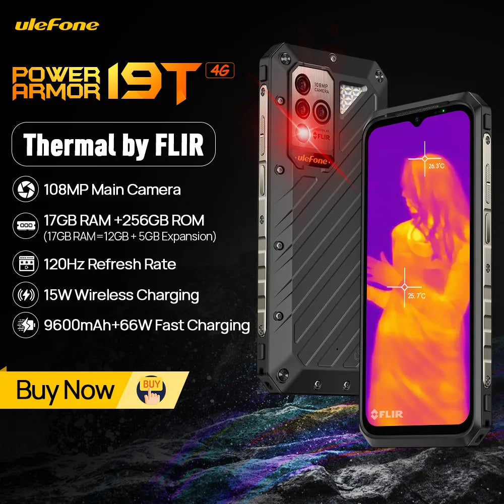 World Premiere Ulefone Power Armor 19T Thermal Imaging Camera FLIR® Rugged Phone 17GB RAM +256GB ROM Helio G99 66W Mobile Phones