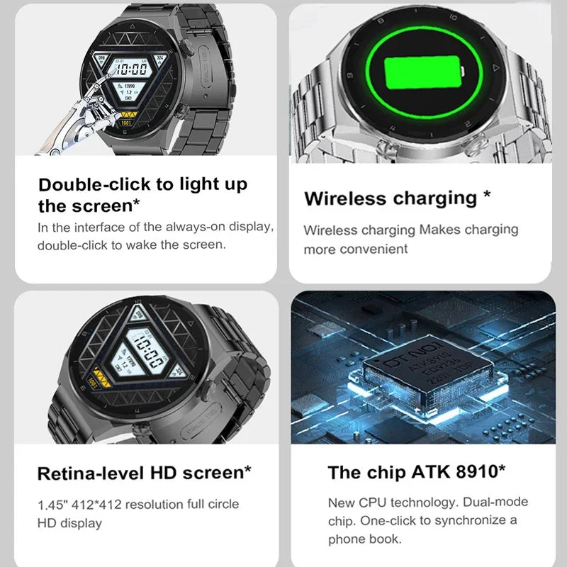 2023 Business 454*454 HD Screen Smart Watch Men NFC Wireless Charger Waterproof Smartwatch Dial Call Clock For Android IOS 2023