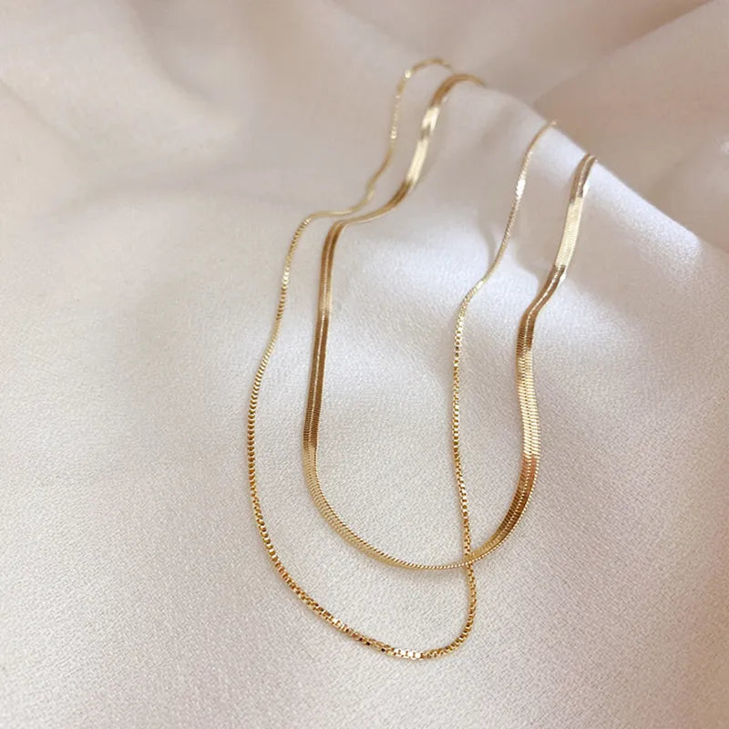 2022 High Quality Korean 14k Gold Plated Fine Jewelry Women Fairy Double Chains Necklaces for Female Star Moon Pendant Mom Gifts