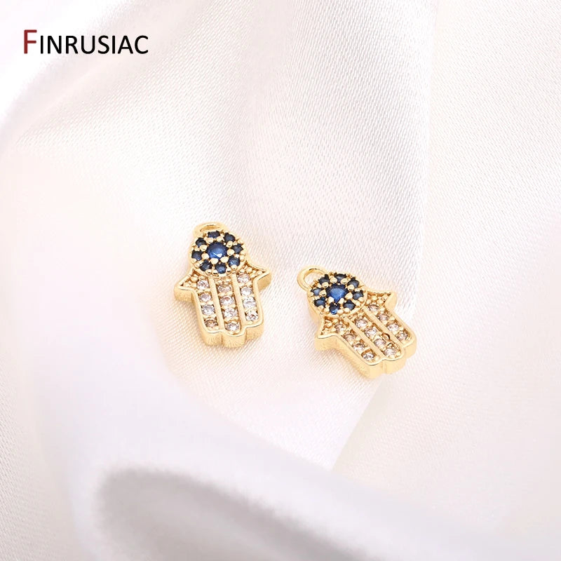 14K Gold Plated Cubic Zirconia Hamsa Hand Pendant Hamsa Hand Evil Eye Necklace For Women Handmade Necklace Making Supplies