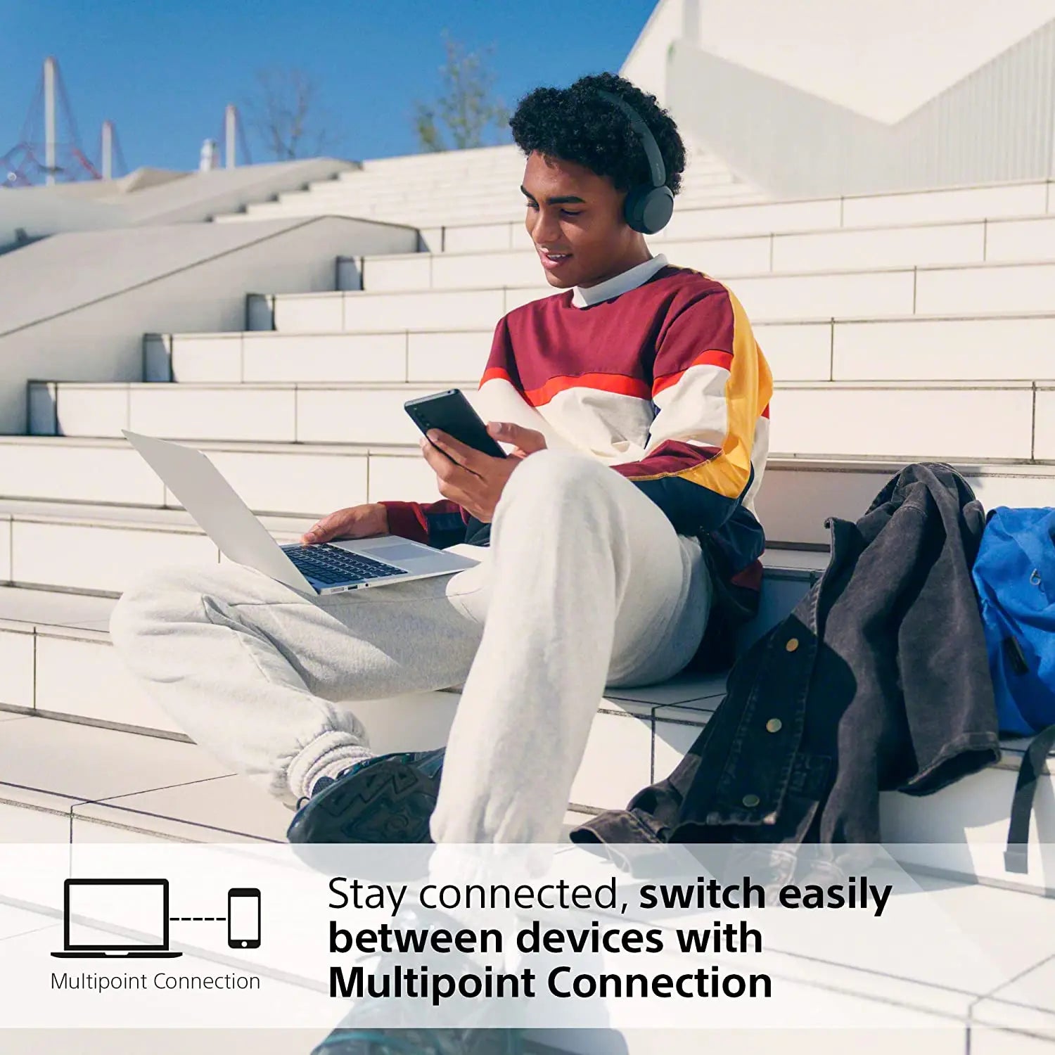 2023 Original Sony WH-CH520 Wireless Headphones Bluetooth On-Ear Headset with Microphone up to 50 Hours Battery Life